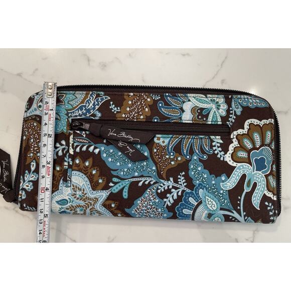 Vera Bradley Java Blue Travel Organizer Wallet Passport Brown Teal Zip Retired - Picture 3 of 5